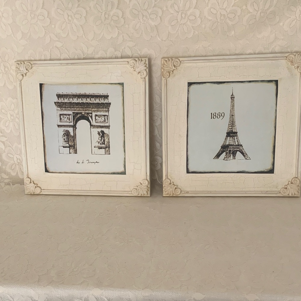 Paris Landmark Art Work Elegant Cream Picture Frame Set with Parisian Landmarks